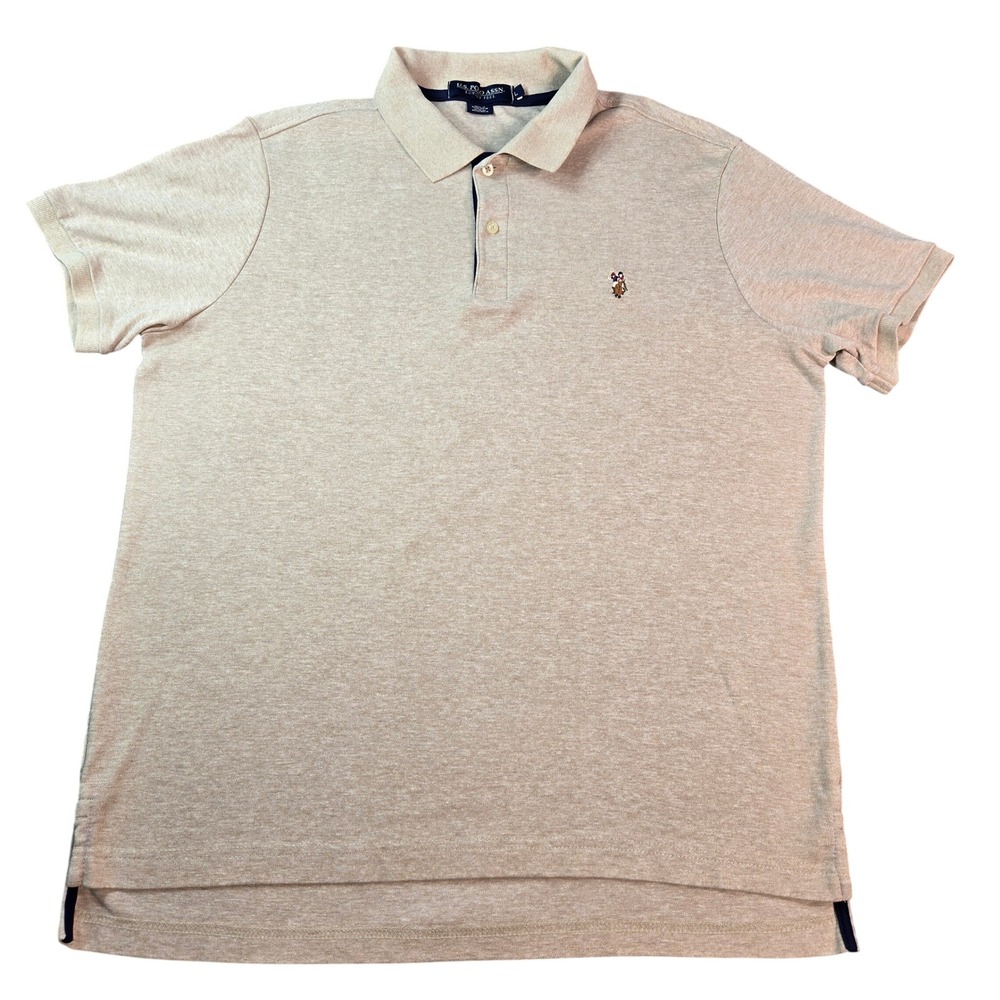 US Polo Assn Men's Luxury Feel Polo Shirt Tan Heather Short Sleeve Size Large